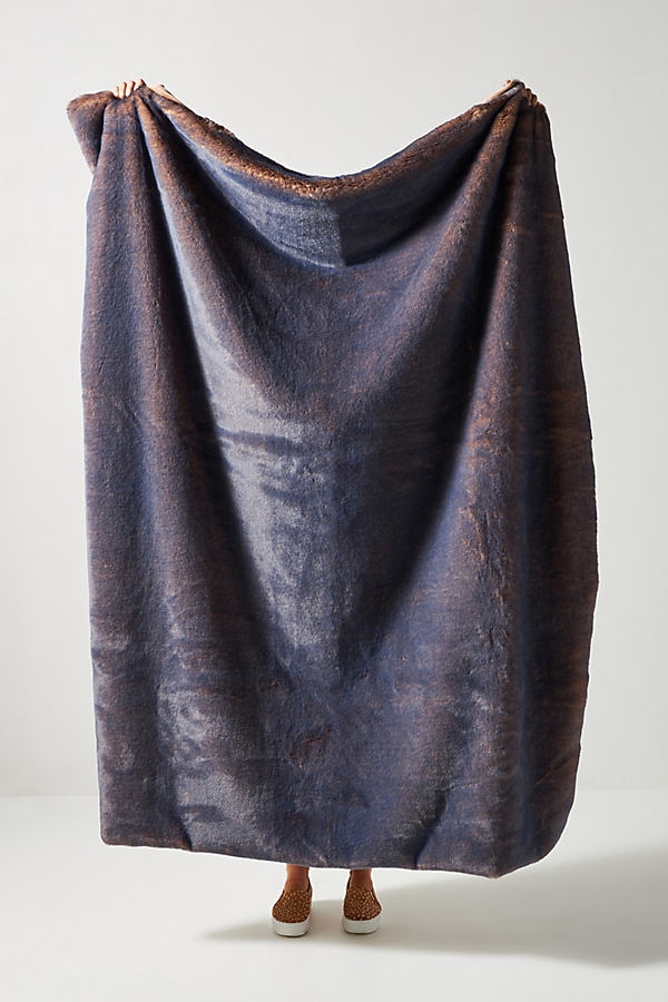 Aleksi Faux Fur Throw Blanket, Natural Blue - Image 0