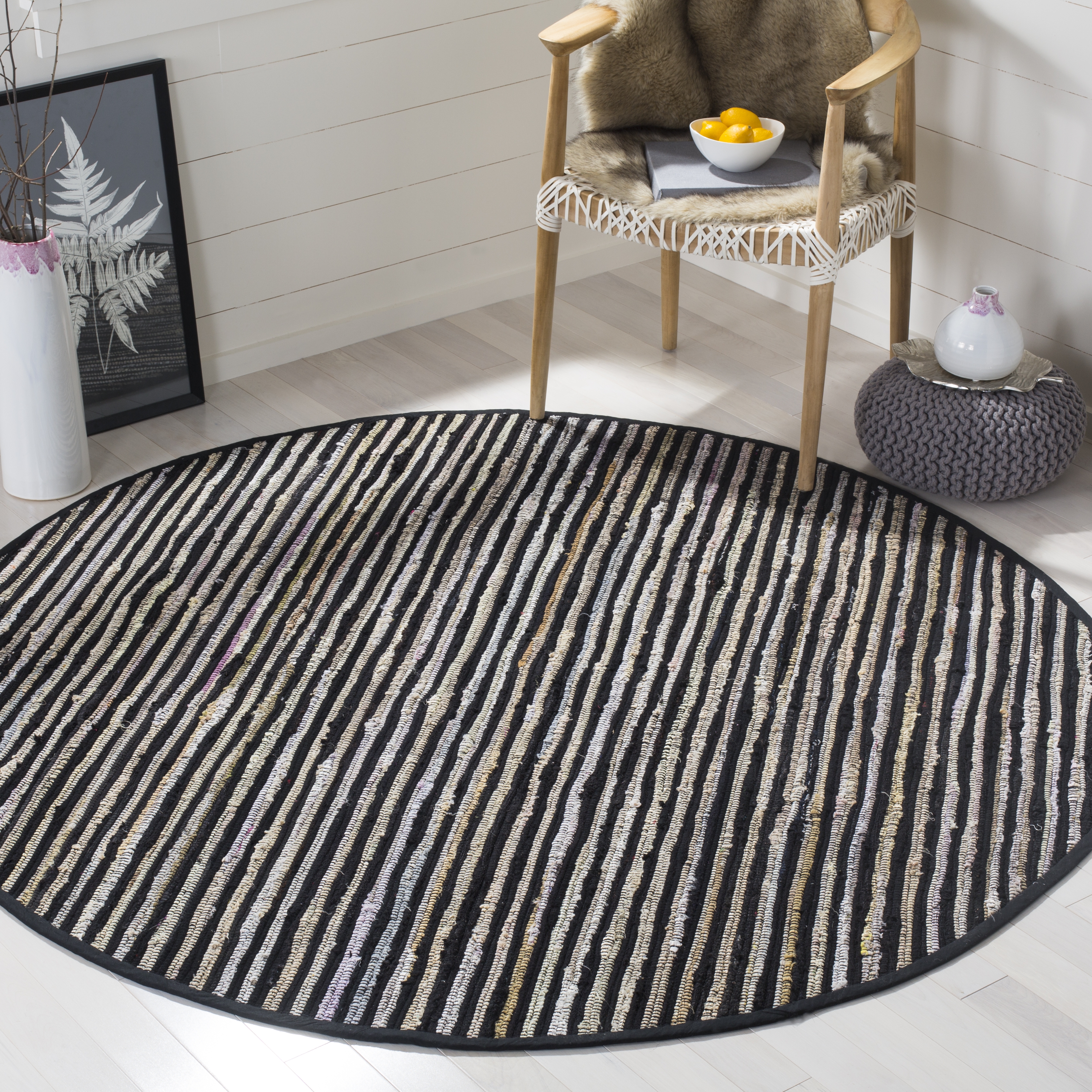 Arlo Home Hand Woven Area Rug, RAR130Q, Black/Multi,  6' X 6' Round - Image 1
