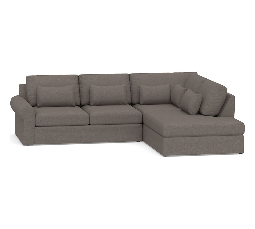 Big Sur Roll Arm Slipcovered Deep Seat Left 3-Piece Bumper Sectional, Down Blend Wrapped Cushions, Performance Heathered Tweed Graphite - Image 0