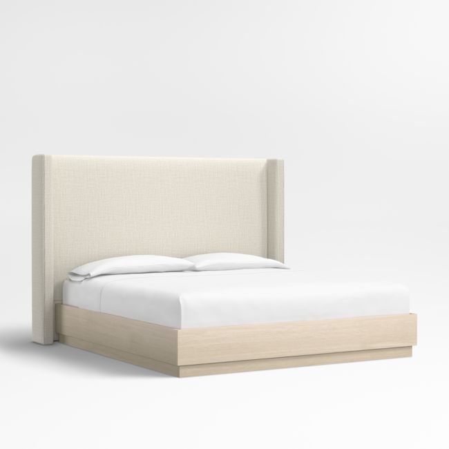Arden 60" Natural Beige King Upholstered Headboard with Batten White Oak Bed Base - Image 0