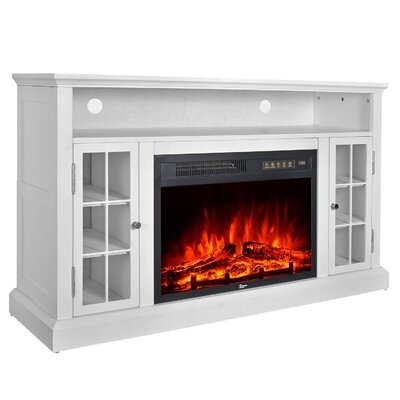 Latitude Run® 46 Inches Tv Stand Electric Fireplace Insert Media Console With Bookcase With Remote Control Electric Fireplace - Ivory Finish - Image 0