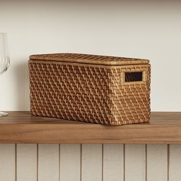 Modern Weave Rectangular Lidded Storage Basket, Whitewash - Image 1