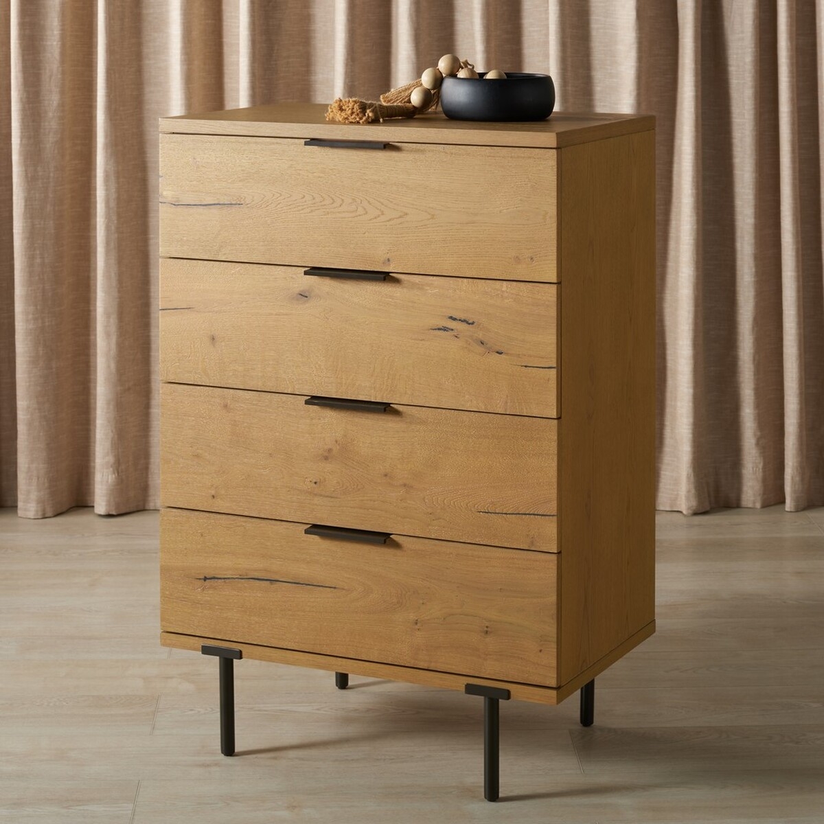 Elizabella 4 Drawer Wood Chest - Oak/Antique Brass - Image 1