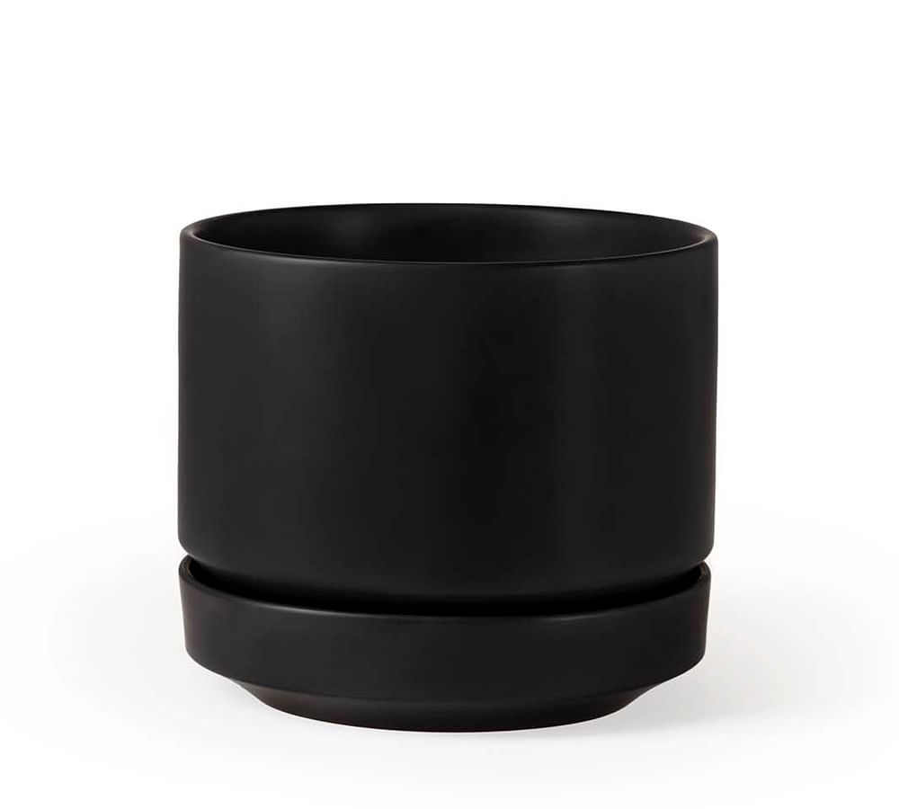 Modern Black Ceramic Planter, 6" - Image 0