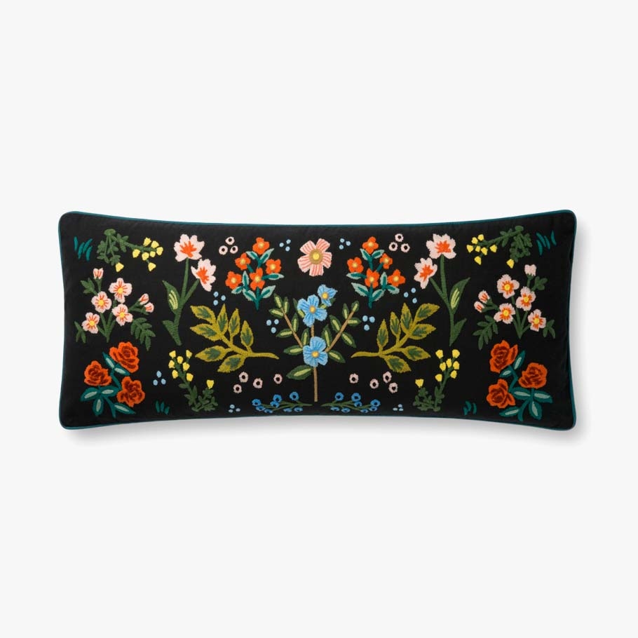 Rifle Paper Co. x Loloi Pillows P6028 Black / Multi 13" x 35" Cover Only - Image 0