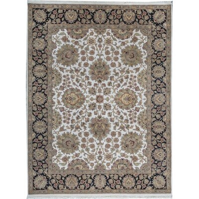 One-of-a-Kind Royal Crown Magnolia Hand-Knotted Ivory/Black 9'2" x 12'2" Wool Area Rug - Image 0