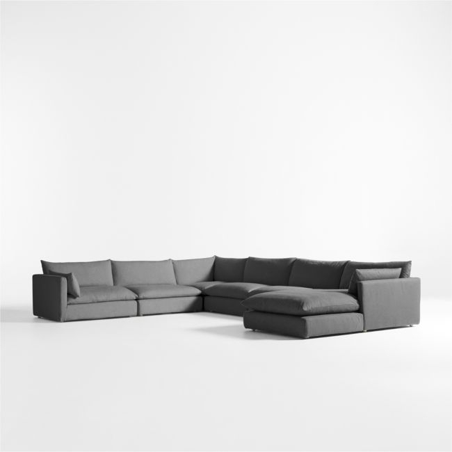 Unwind Modular 6-Piece L-Shaped Slipcovered Sectional Sofa with Chaise Lounge - Image 0