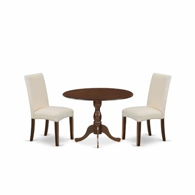 Alcott Hill® Ekaterina-MAH-01 3 Piece Wooden Dining Table Set - 1 Dining Table And 2 Cream Upholstered Chairs - Mahogany Finish - Image 0