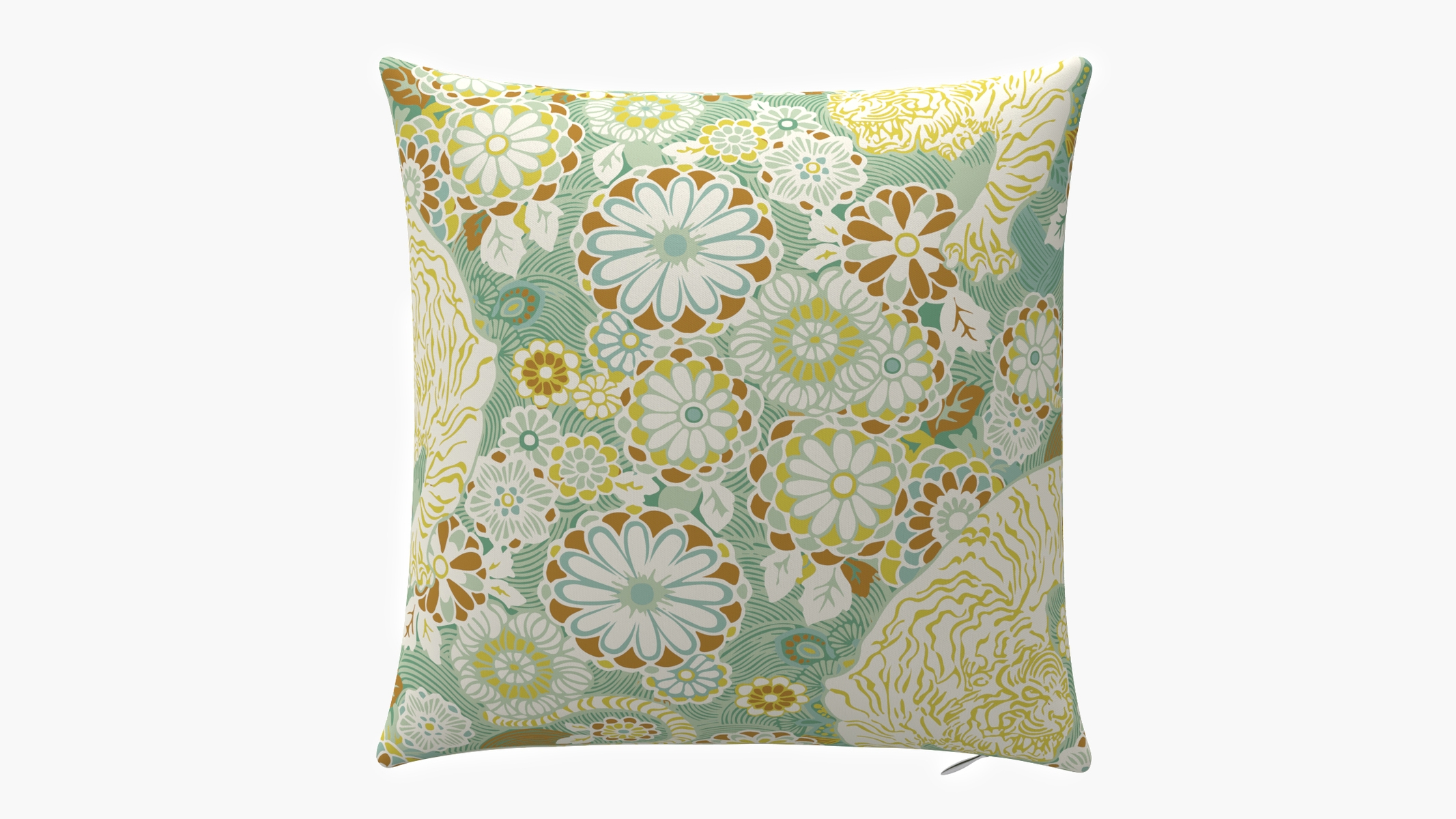 Outdoor 26" Throw Pillow, Pistachio Siberian Tiger, 26" x 26" - Image 1