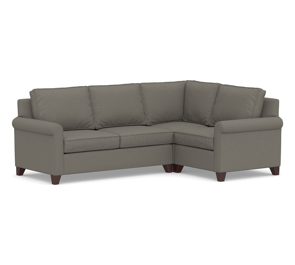 Cameron Roll Arm Upholstered Left Arm 3-Piece Corner Sectional, Polyester Wrapped Cushions, Chunky Basketweave Metal - Image 0