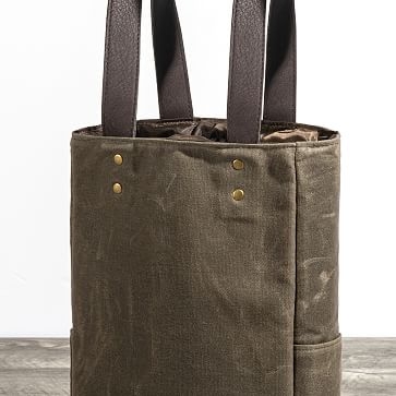 Insulated Double Bottle Travel Tote, Khaki Waxed Canvas - Image 3