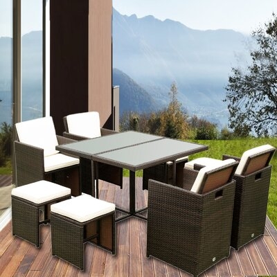 9 Pieces Patio Dining Sets  Cushioned Seating And Back Sectional With Glass Table - Image 0