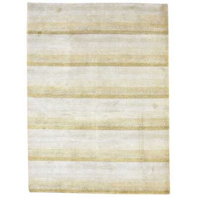 One Of A Kind  Hand-Knotted Modern & Contemporary 6' X 9' Stripe Wool Tan Rug - Image 0