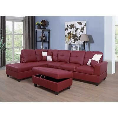 Wellington 103.5" Faux Leather Corner Sectional with Ottoman - Image 0