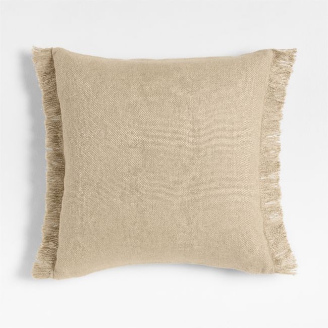 Casual Textured Fringe 23x23 Flax Taupe Throw Pillow Cover - Image 0