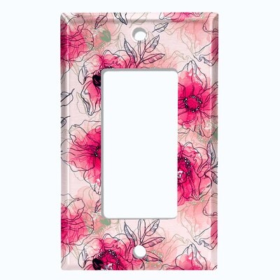 Metal Light Switch Plate Outlet Cover (Watercolor Flowers Green - Single Rocker) - Image 0