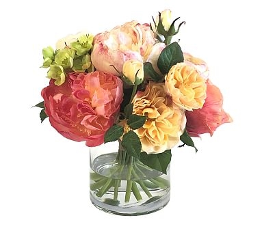 Faux Peony &amp; Rose Bouquet in Vase - Image 0