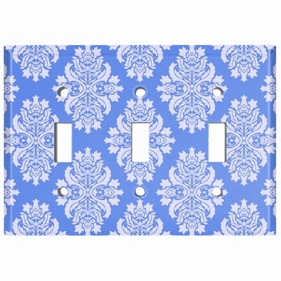 Metal Light Switch Plate Outlet Cover (Damask Blue Pastel - Triple Toggle) - Image 0