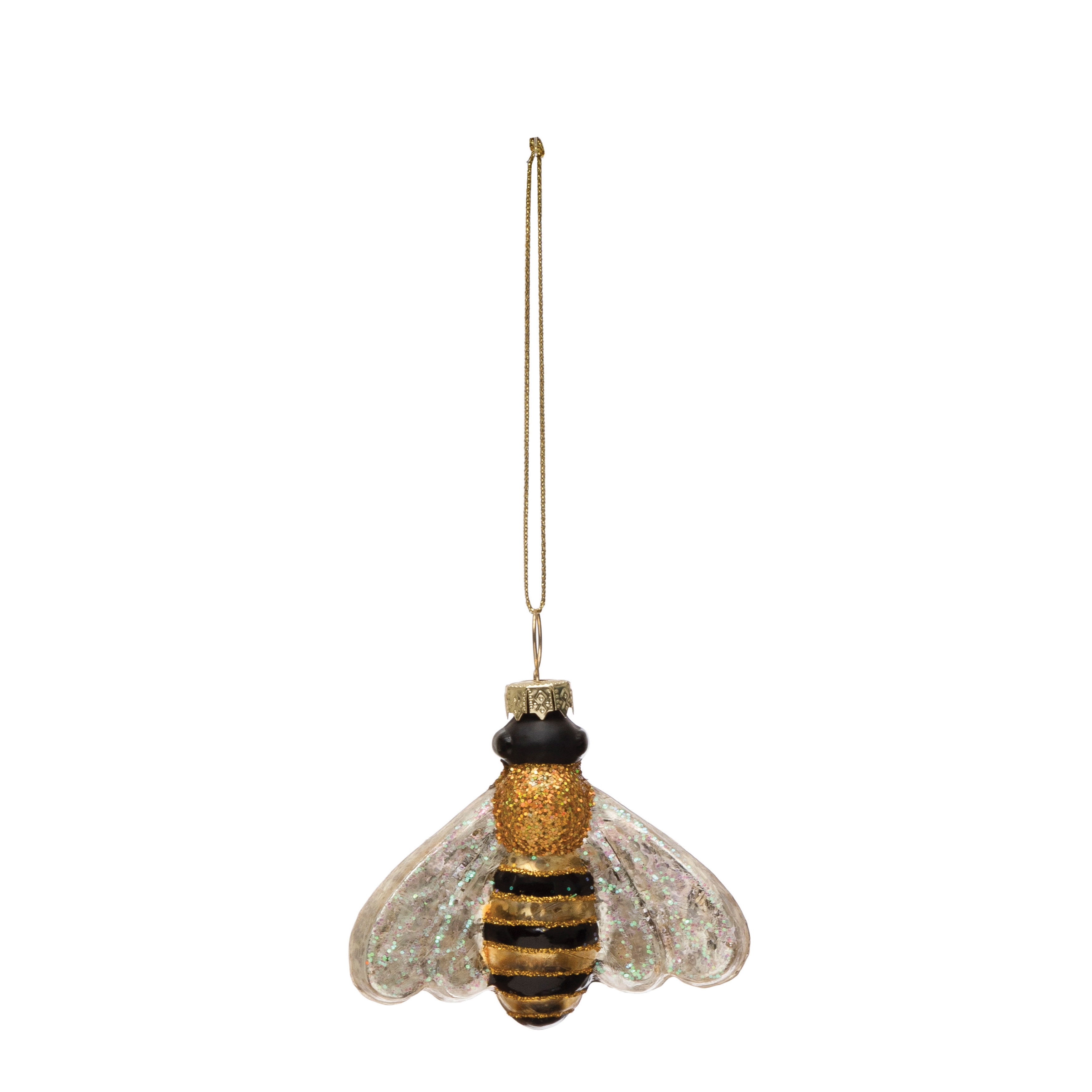 Hand-Painted Glass Bee Ornament with Glitter - Image 0