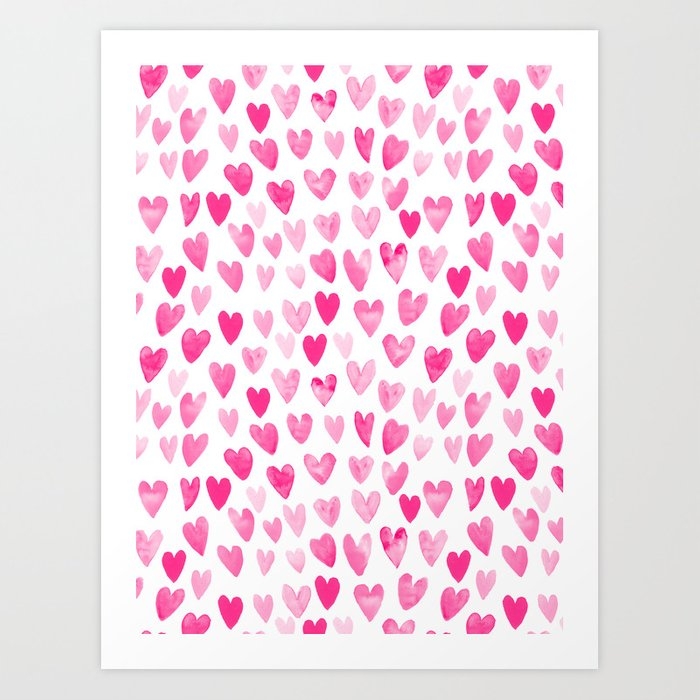 Hearts Pattern Watercolor Pink Heart Perfect Essential Valentines Day Gift Idea For Her Art Print by Charlottewinter - Small - Image 0