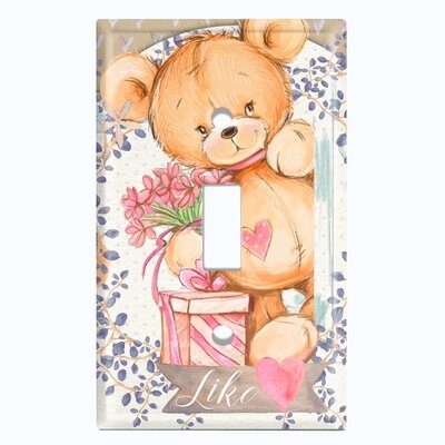 Metal Light Switch Plate Outlet Cover (Teddy Bear Butterfly Flower Wreath - Single Toggle) - Image 0