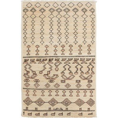 One-of-a-Kind Céline Hand-Knotted 2010s Shalimar Cream 3'9" x 5'11" Wool Area Rug - Image 0