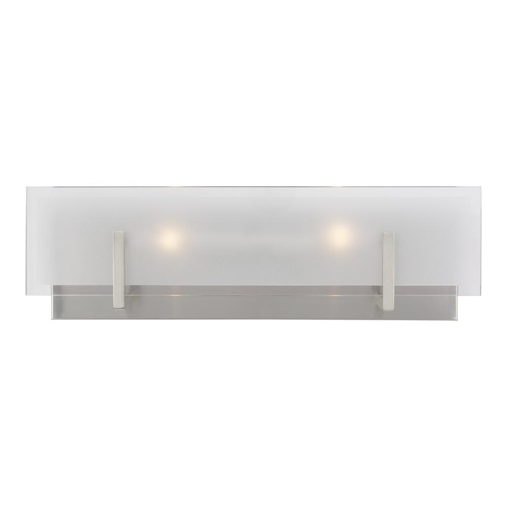 Sea Gull Lighting Syll 18 in. 2-Light Brushed Nickel Vanity Light with Clear Highlighted Satin Etched Glass Shade - Image 0