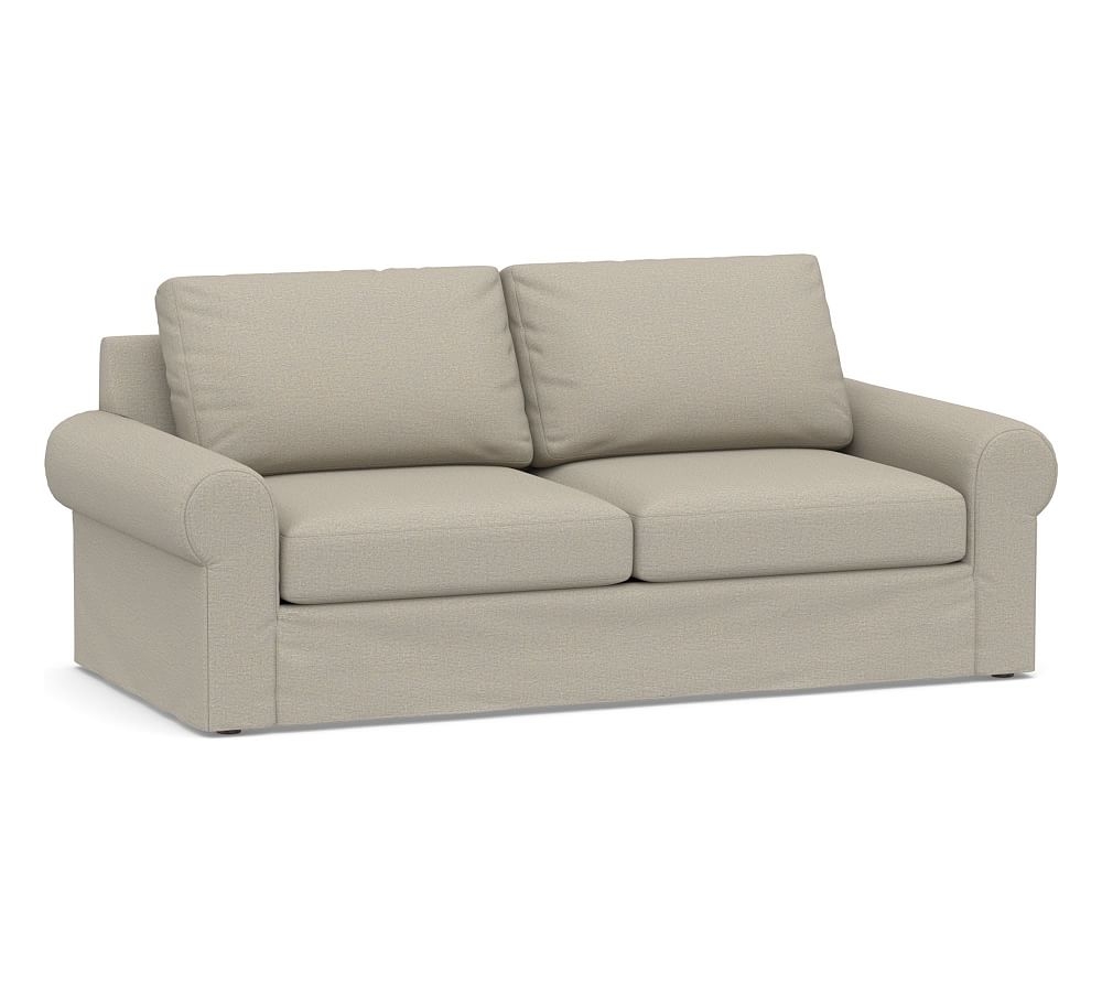 Big Sur Roll Arm Slipcovered Sofa, Down Blend Wrapped Cushions, Performance Boucle Fog - Image 0