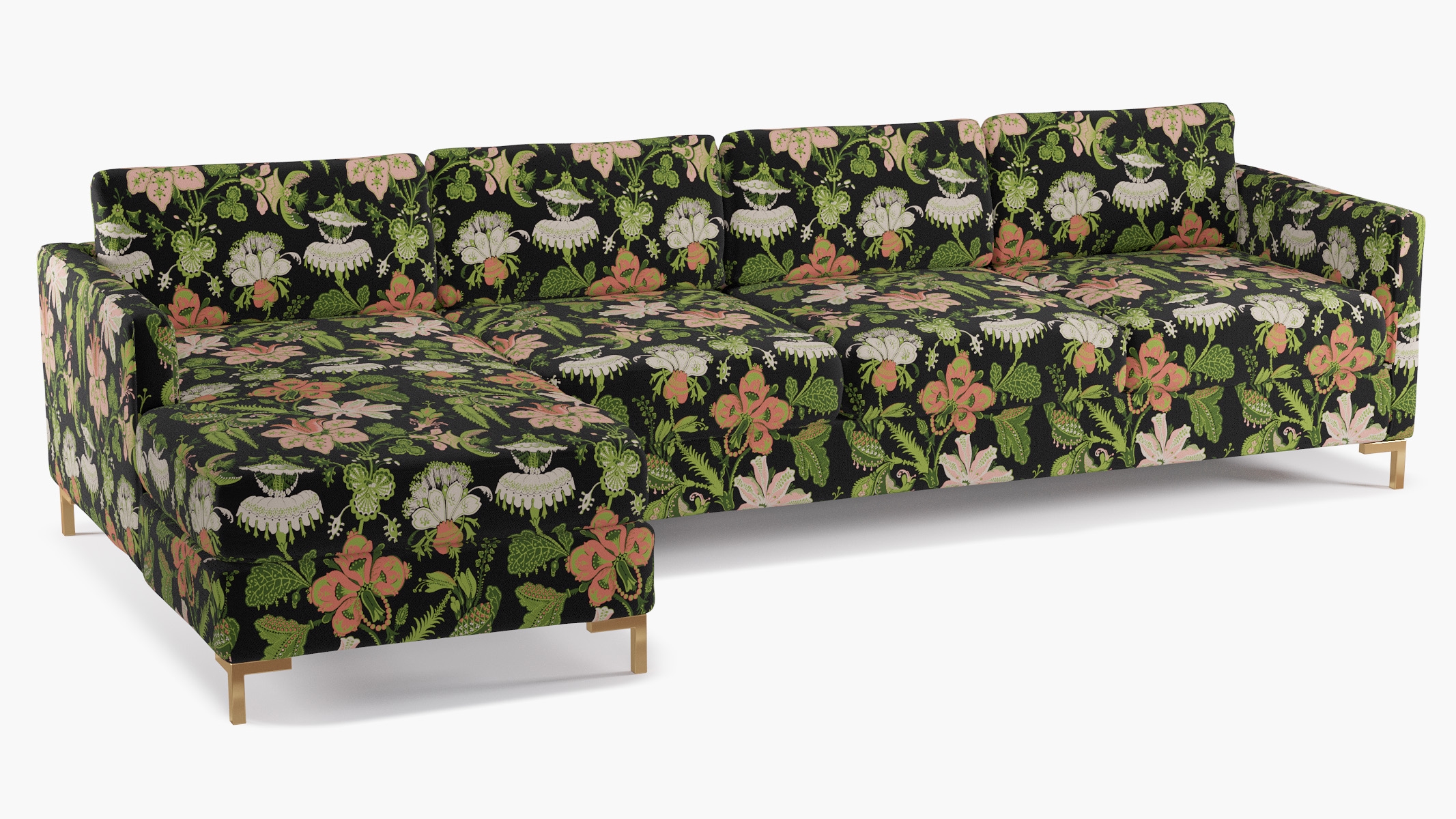 Modern Sectional, Left Facing, Coral Onyx Rossetta, Brass L Leg - Image 1