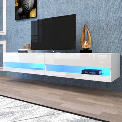 180 Wall Mounted Floating 80" Tv Stand With 20 Color Leds, White - Image 0