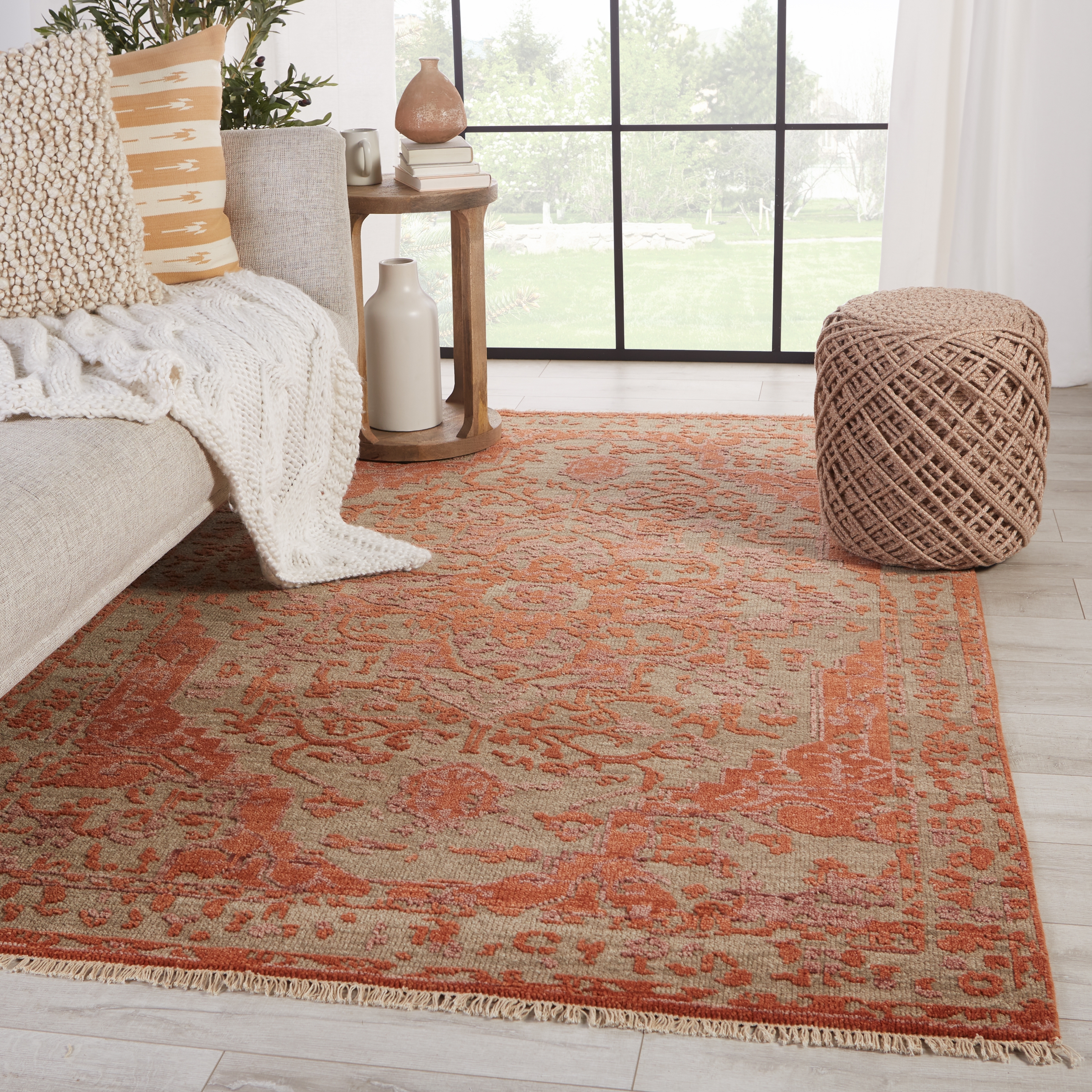 Azar Hand-Knotted Medallion Rust/ Taupe Area Rug (9'X12') - Image 4