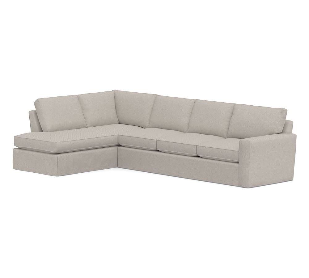 Pearce Square Arm Slipcovered Right Sofa Return Bumper Sectional, Down Blend Wrapped Cushions, Chunky Basketweave Stone - Image 0