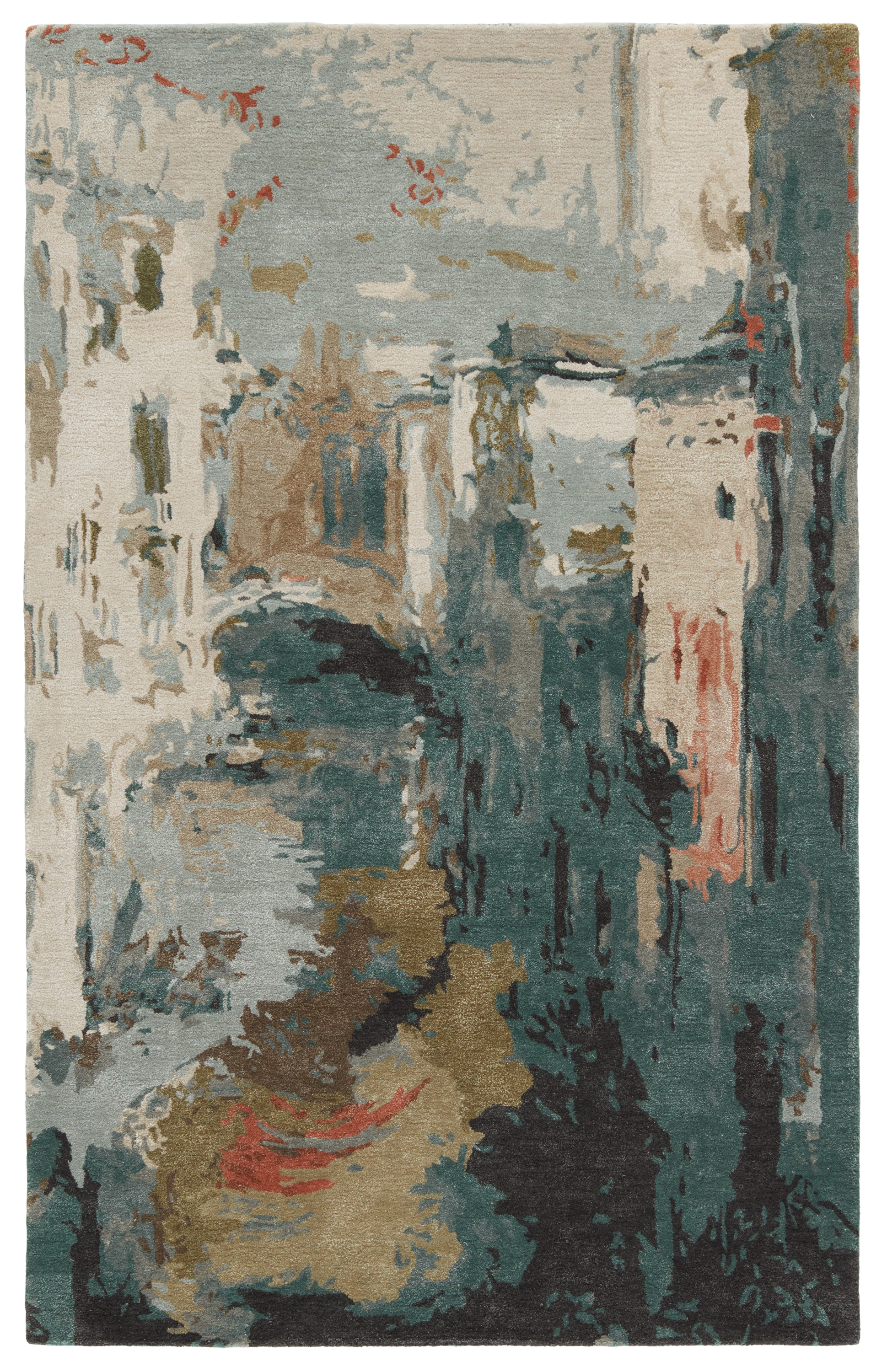 Luella Handmade Abstract Green/ Gray Area Rug (5'X8') - Image 0