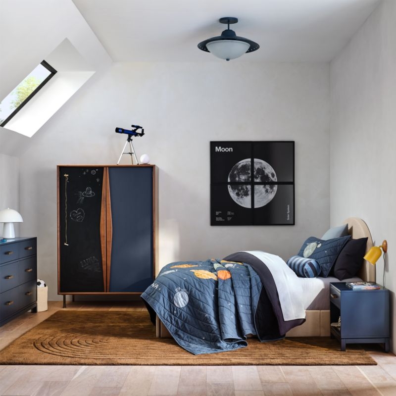 Oren Blue and Natural Walnut Wood Storage Armoire with Chalkboard - Image 5