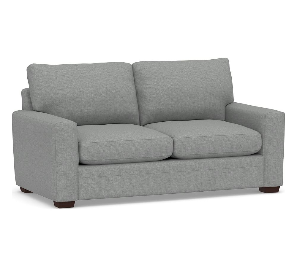 Pearce Modern Square Arm Upholstered Sofa 76", Down Blend Wrapped Cushions, Performance Brushed Basketweave Chambray - Image 0