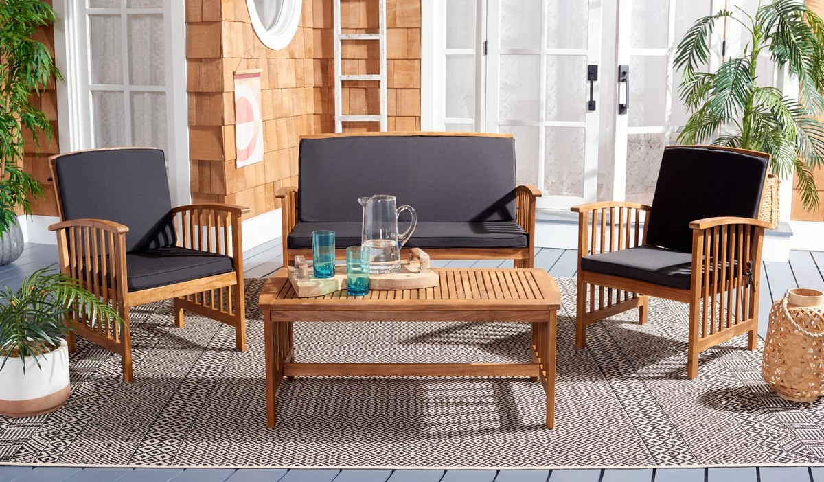 Rocklin 4 Pc Outdoor Set - Natural/Black - Safavieh - Image 1