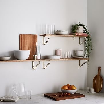 Linear Raw Mango Wood Shelf 2FT, Parallel Brackets, Antique Brass - Image 2