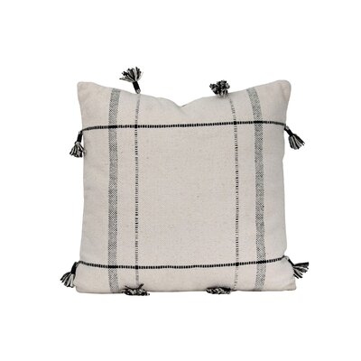 Dakota Fields White Square Pattern Cotton Decorative Throw Pillow With Hand Tied Tassels, 20" x 20" - Image 0