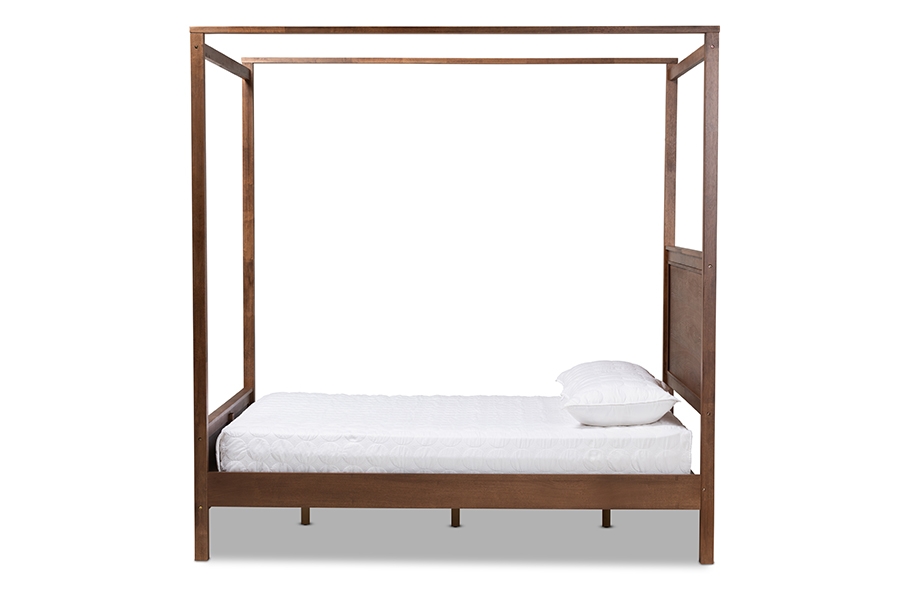Veronica Modern and Contemporary Walnut Brown Finished Wood Queen Size Platform Canopy Bed - Image 3