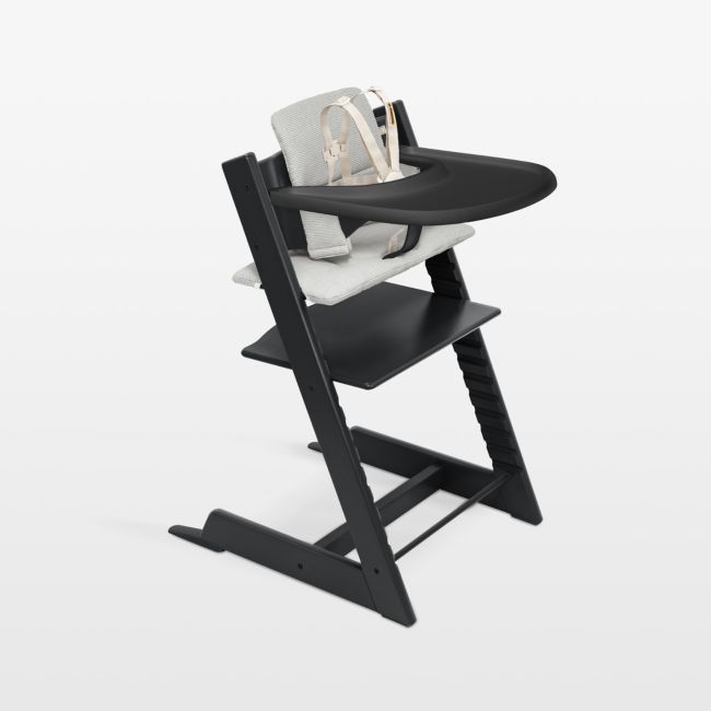 Stokke ® Tripp Trapp ® Complete Black Wood Baby High Chair with Nordic Grey Cushion and Stokke Tray - Image 0