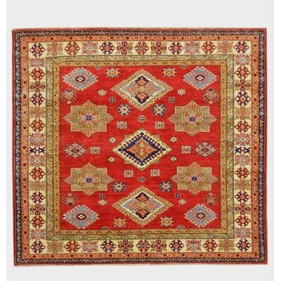 One-of-a-Kind Kazak Hand-Knotted 2010s Kazak Red 6' Square Wool Area Rug - Image 0