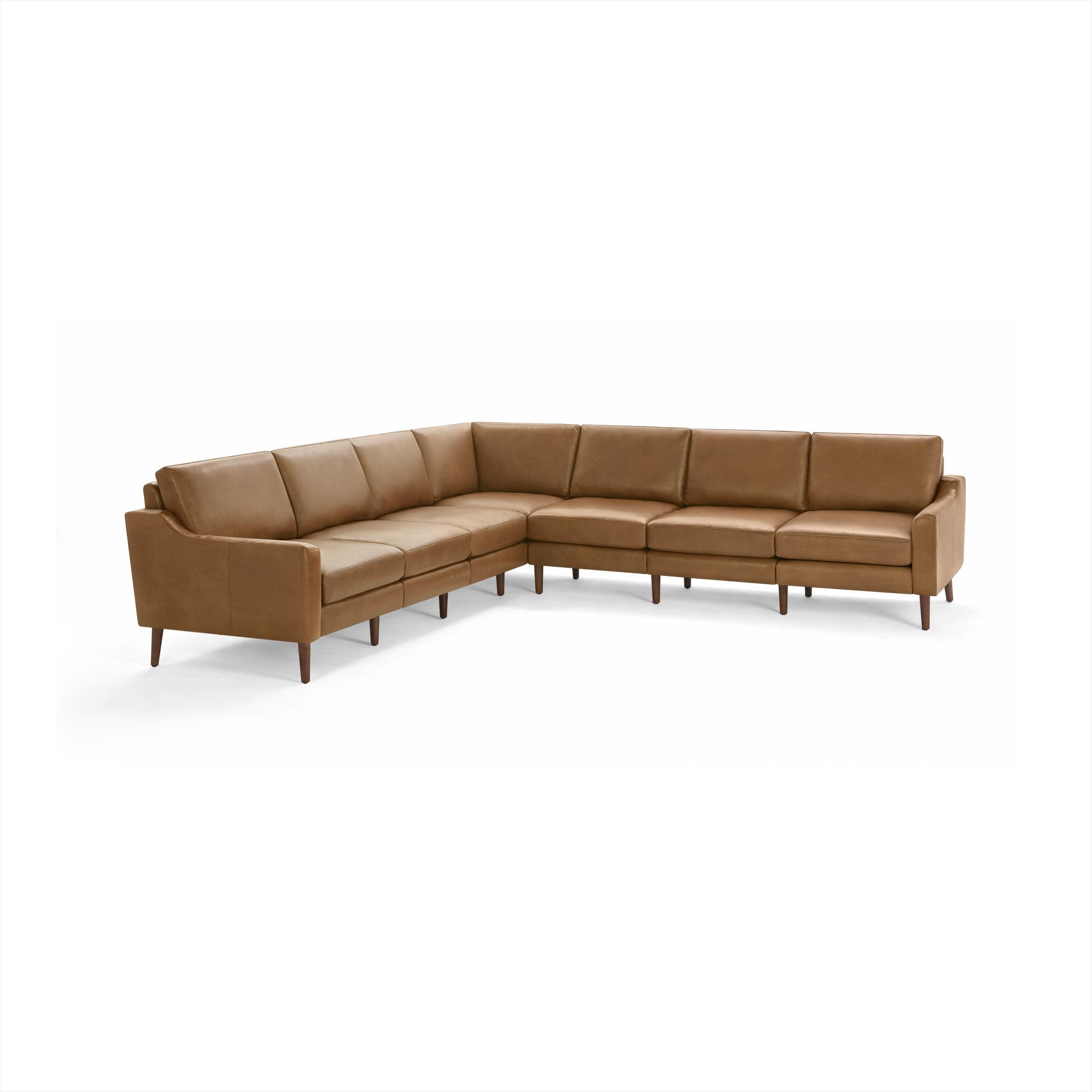The Slope Nomad Leather 7-Seat Corner Sectional in Camel, Walnut Legs - Image 0