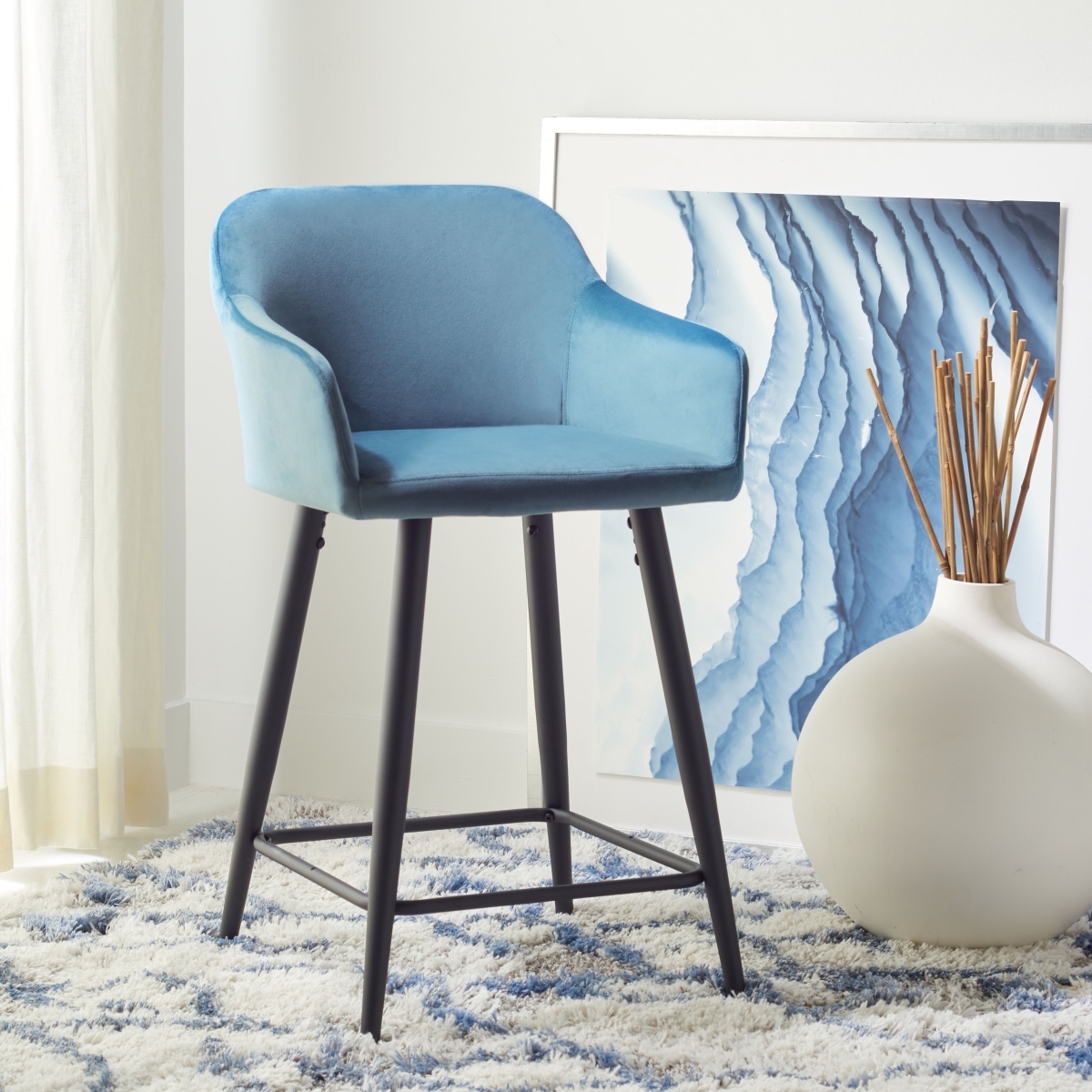 Cataleya Counter Stool - Denim Blue / Black - Safavieh - Image 1