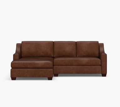 York Slope Arm Leather Right Arm Loveseat 97" with Wide Chaise Sectional and Bench Cushion, Polyester Wrapped Cushions, Statesville Caramel - Image 1