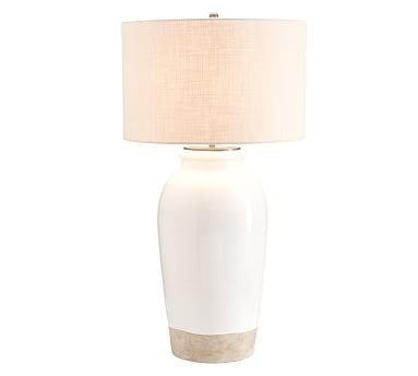 Miller 33" Large Table Lamp, Ivory Base With X-Large Textured Straight Sided Shade, Sand - Image 0