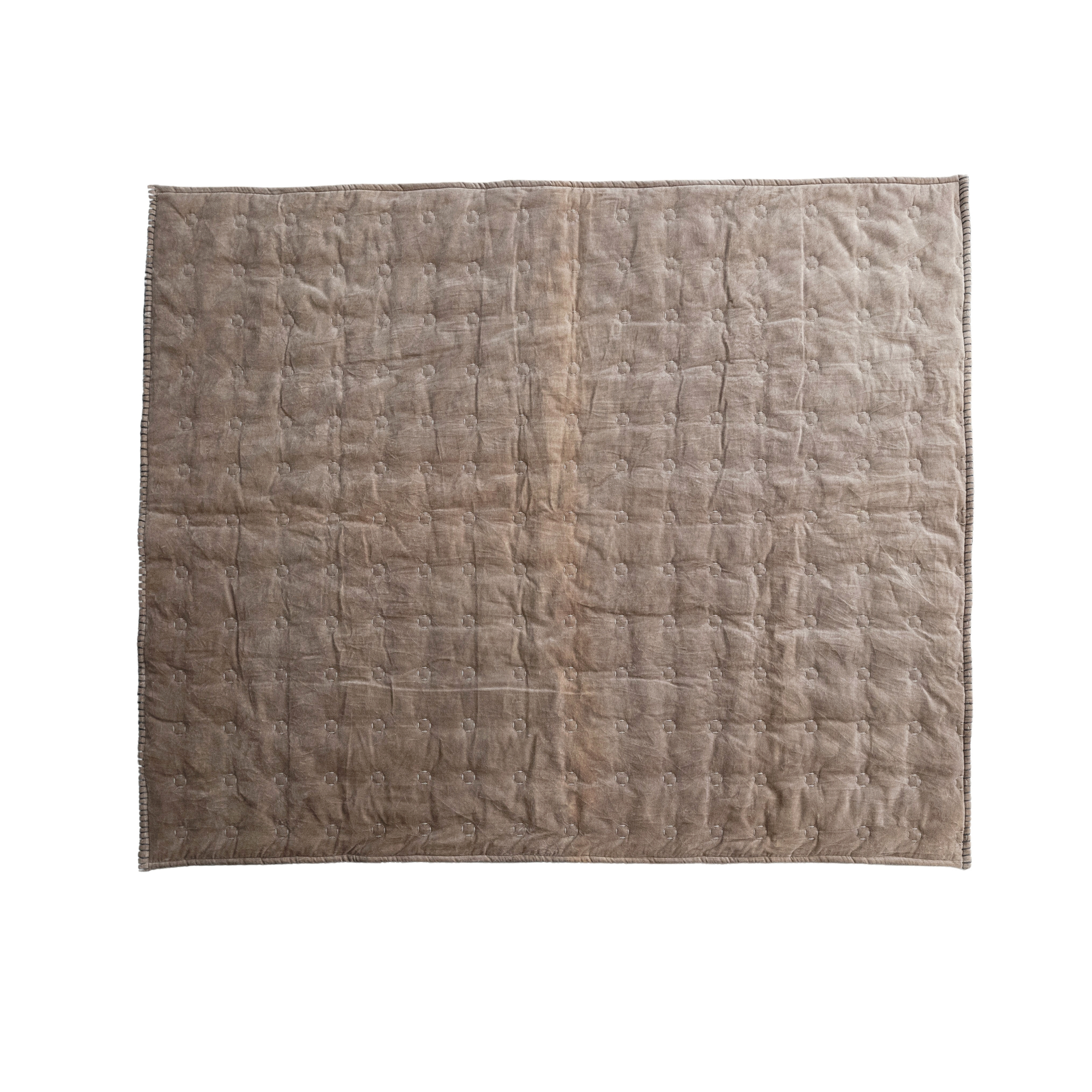Cotton Velvet Quilted Throw, Taupe - Image 0