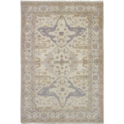 One-of-a-Kind Ammerman Hand-Knotted Ushak Cream 6'1" x 8'11" Wool Area Rug - Image 0