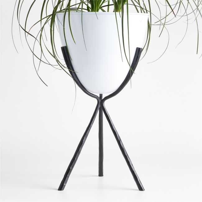 Emery 15" x 28" Large Black and White Metal Indoor/Outdoor Planter - Image 0