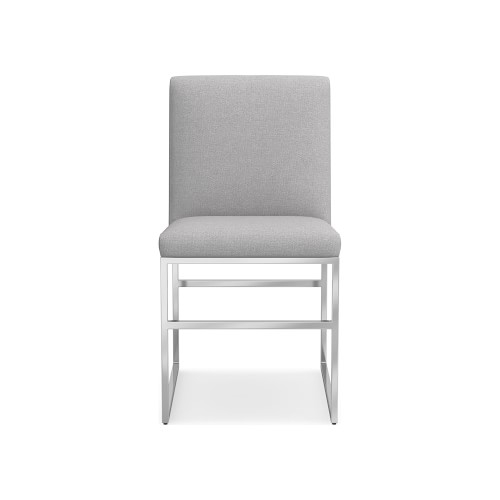 Lancaster Side Chair, Standard Cushion, Perennials Performance Canvas, Fog, Polished Nickel - Image 0