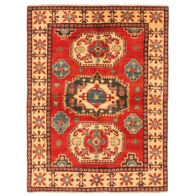 One-of-a-Kind Gunamaya Hand-Knotted New Age 5' x 6'8" Wool Area Rug in Red/Cream - Image 0